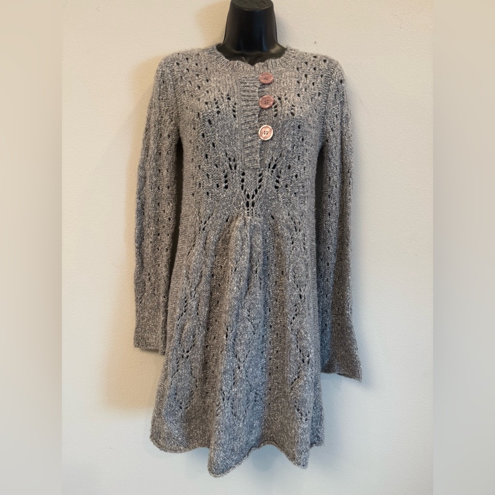 Gray Knit Mini Long Sleeve Sweater Dress Size S